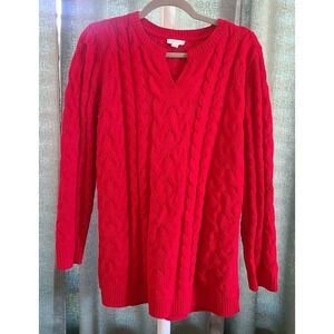 J.Jill Women's Sweater Medium Red Long Sleeve Cable Knit Tunic Pullover